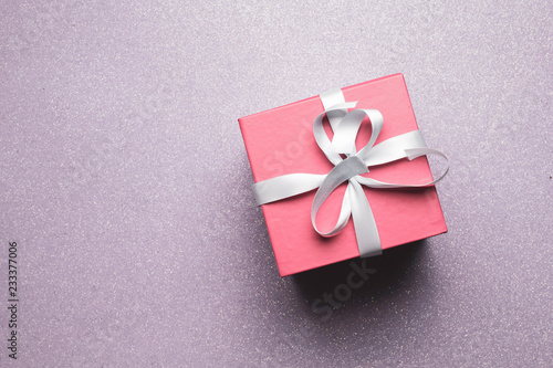  pink gift box for holiday xmas, pastel mood background, contemporary trendy and pop