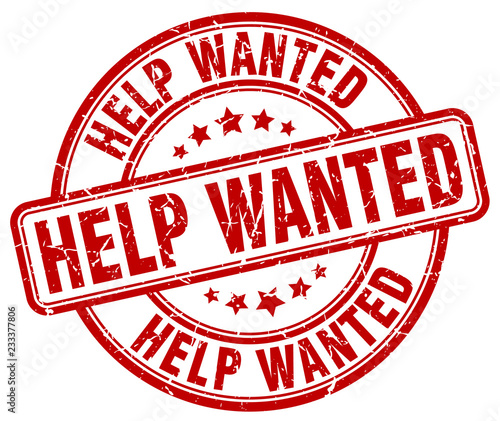 help wanted red grunge round vintage rubber stamp