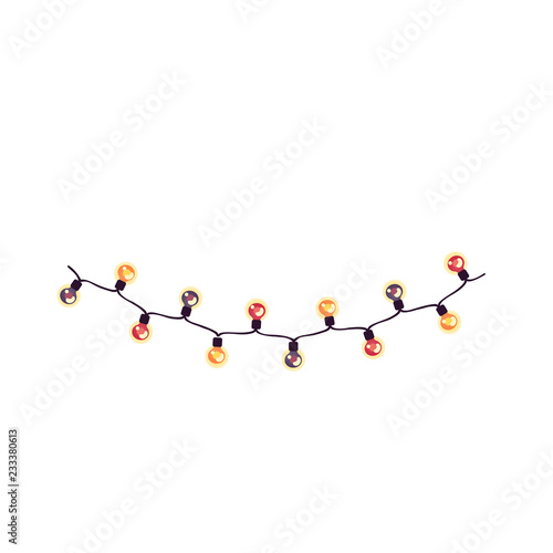 multi-colored garland for party lighting. Glowing twinkling light bulbs. Festive illumination
