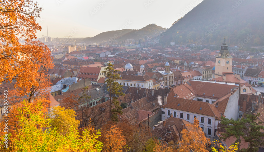 Panoramic view of Brasov on an autumn morning