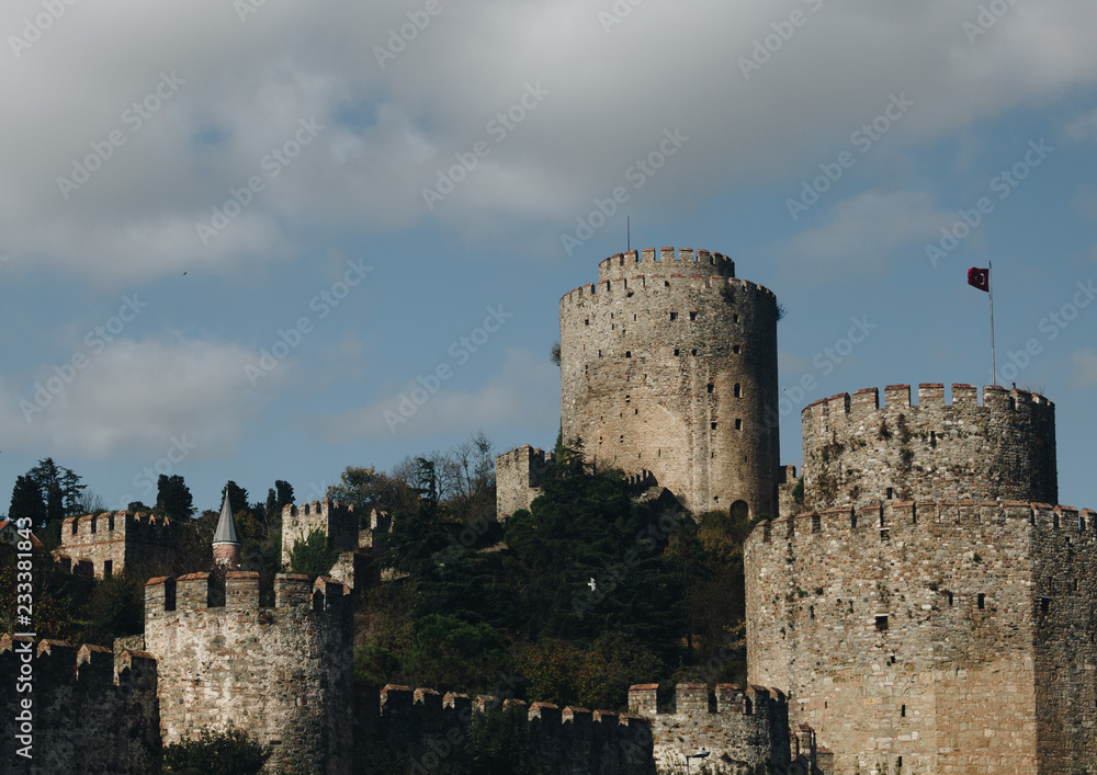 old tower of the medieval fortification in istanbul. turkey.