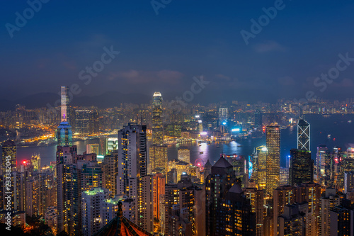 Hong Kong cityscape at night from the Victoria peak. © tawatchai1990
