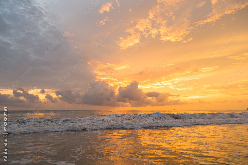 Golden sunset on the beach 