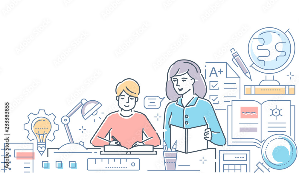 Tutor - modern line design style vector illustration Stock Vector ...