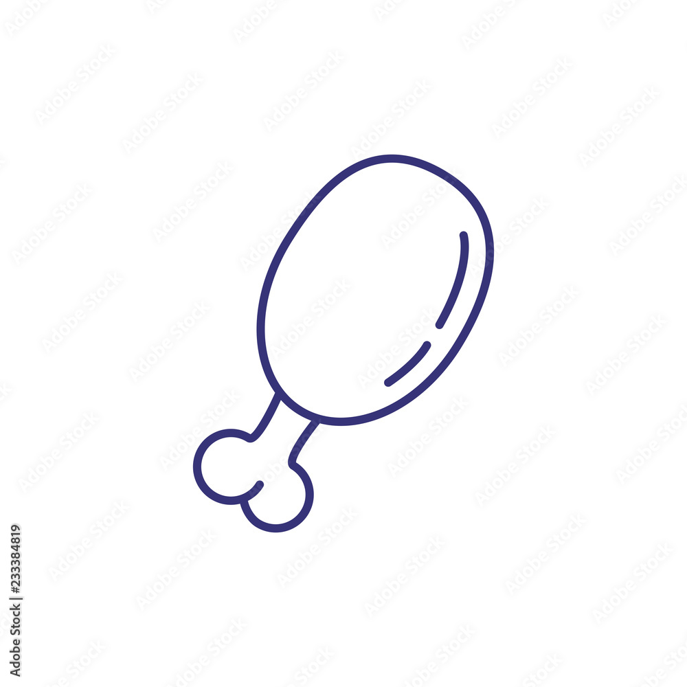 Chicken drumstick line icon. Poultry, dinner, dish. Fast food concept. Vector illustration can be used for topics like diet, menu, cafe Chicken drumstick line icon. Poultry, dinner, dish. Fast food concept. Vector illustration can be used for topics like diet, menu, cafe