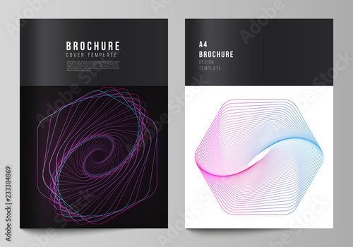 Vector layout of A4 format cover mockups design templates for brochure, flyer, booklet, report. Random chaotic lines that creat real shapes. Chaos pattern, abstract texture. Order vs chaos concept.