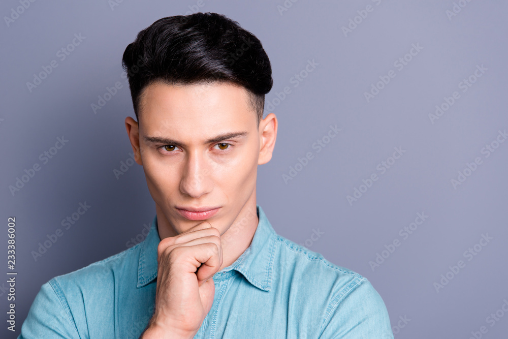 Close-up portrait of nice cool well-groomed attractive handsome Close-up portrait of nice cool well-groomed attractive handsome
