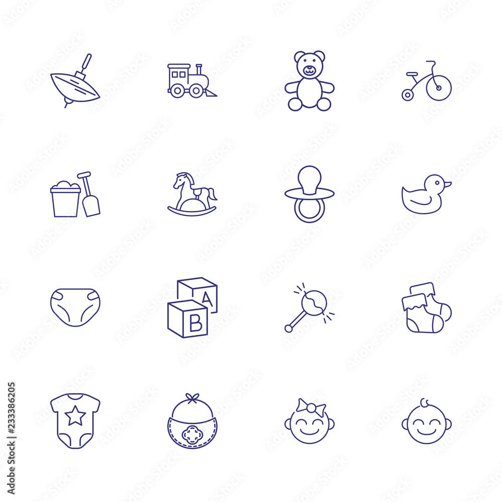 Baby line icon set. Diaper, teddy bear, crib. Child care concept. Can be used for topics like toys, nursery, children room Baby line icon set. Diaper, teddy bear, crib. Child care concept. Can be used for topics like toys, nursery, children room