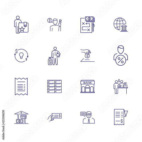 Banking line icon set. Account, customer, banker. Finance concept. Can be used for topics like saving, deposit, loan agreement