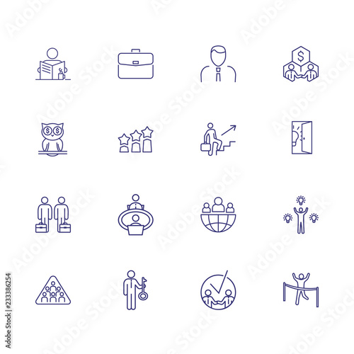 Business line icon set. Portfolio, partnership, idea. Business process concept. Can be used for topics like career promotion, startup, partnership