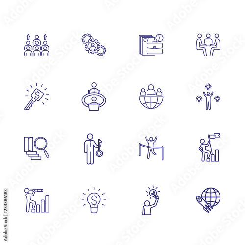 Management line icon set. Businessman, meeting, interview. Business concept. Can be used for topics like leadership, career, startup, goal achieving