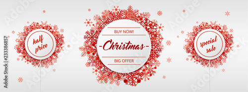 Christmas sales with red snowflakes on white background  photo