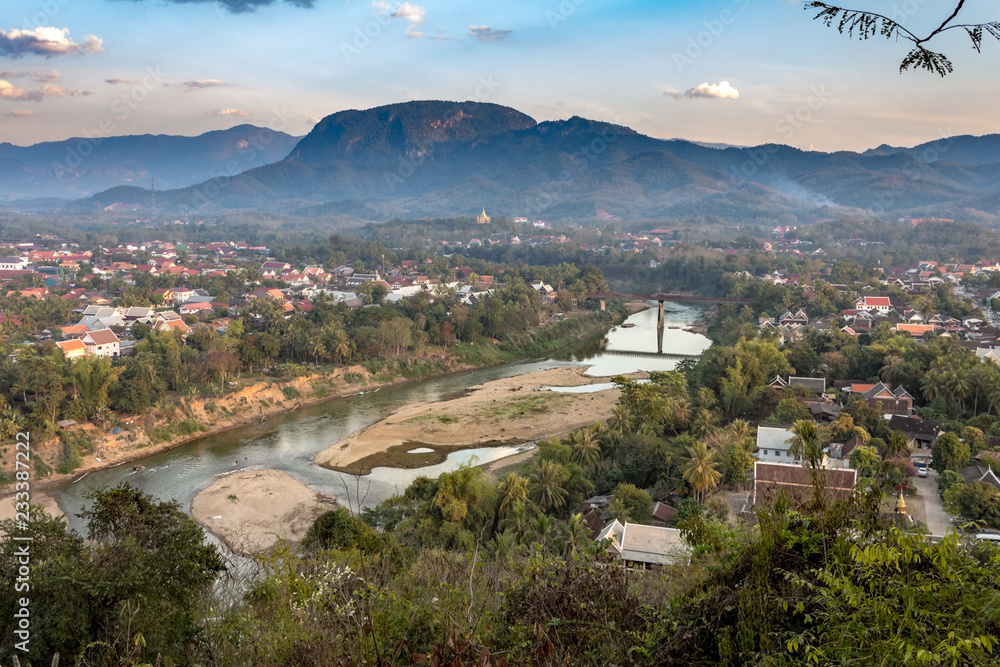 Landscape view over the city from Mount Phousi, Laos