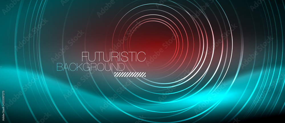 Neon glowing techno lines, hi-tech futuristic abstract background template with square shapes Neon glowing techno lines, hi-tech futuristic abstract background template with square shapes