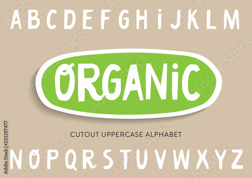 Vector cutout uppercase alphabet for bio packaging.