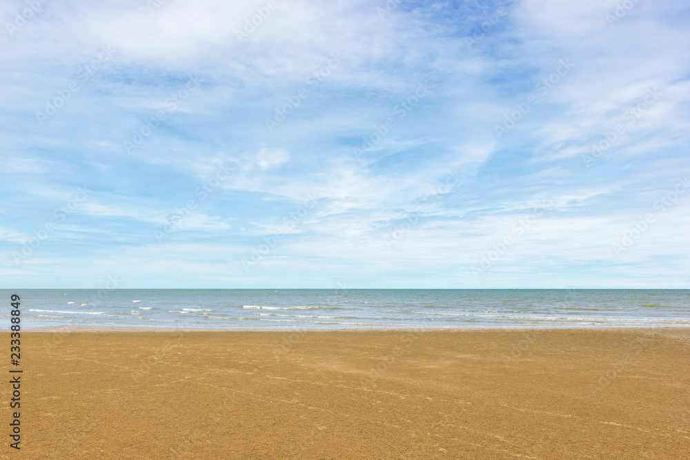 blue sky and the sea sandy beach on beach Asia Thailand.
