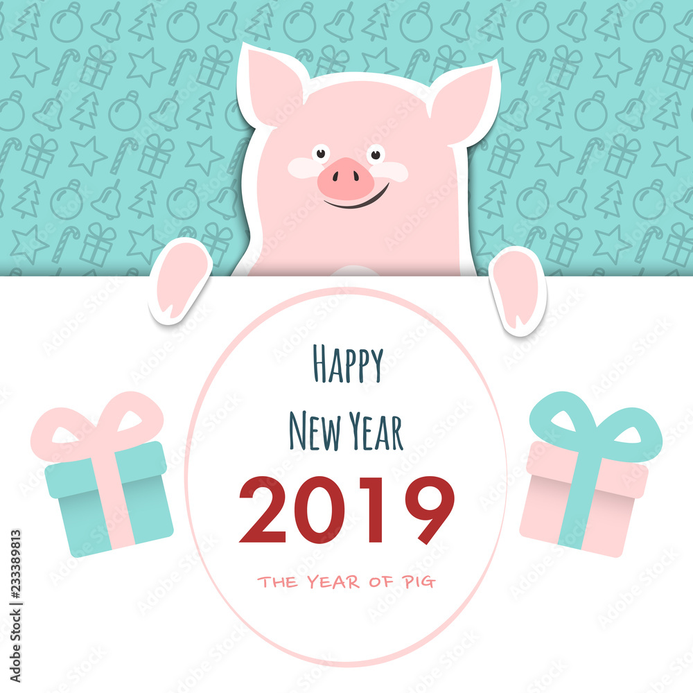 Happy Chinese new year 2019 greeting card with cute pig. Happy Chinese new year 2019 greeting card with cute pig.