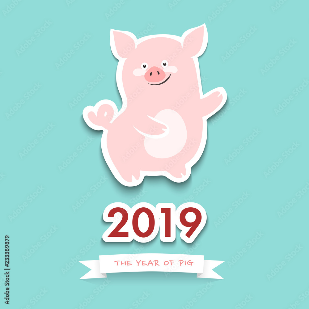 Happy Chinese new year 2019 greeting card with cute pig. Happy Chinese new year 2019 greeting card with cute pig.