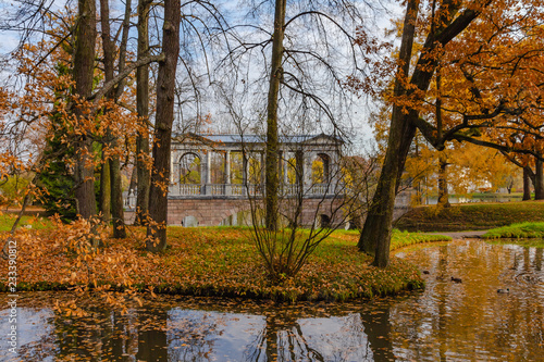 Marble Bridge. Autumn Park. Catherine Park. Pushkin, St. Petersburg, Russia
