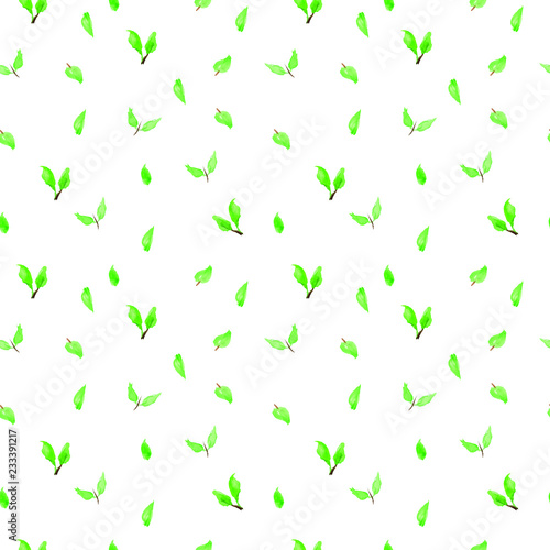 Watercolor pattern with leaves, seamless natural background.