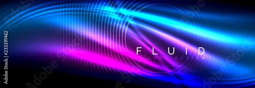 Neon glowing fluid wave lines, magic energy space light concept, abstract background wallpaper design