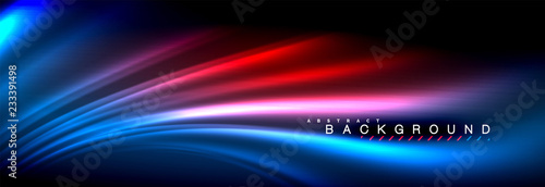 Neon glowing fluid wave lines, magic energy space light concept, abstract background wallpaper design