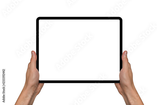 Digital tablet in hands. Isolated on white background