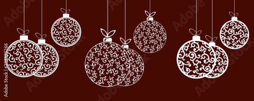 Composition of white Christmas balls in retro style, design element.
