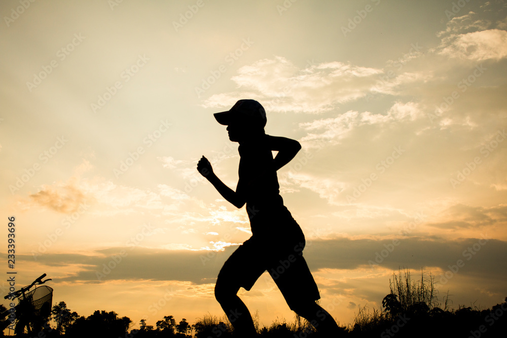 Fitness silhouette sunrise jogging workout wellness concept