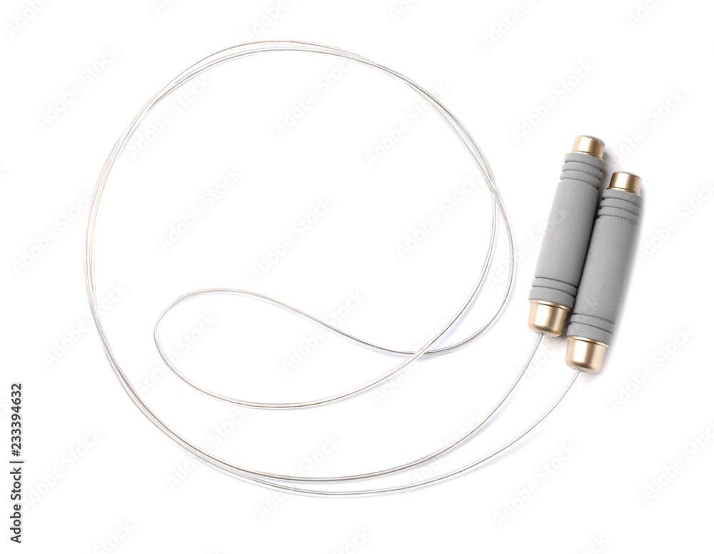 Jump rope on white background, top view Jump rope on white background, top view