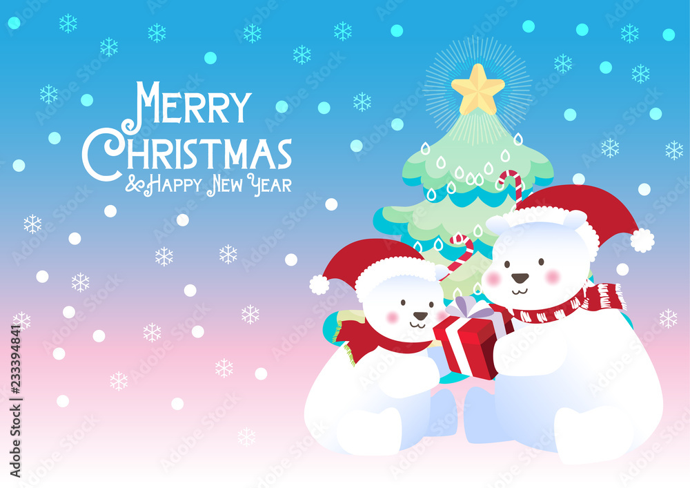merry christmas polar bears gift illustration vector