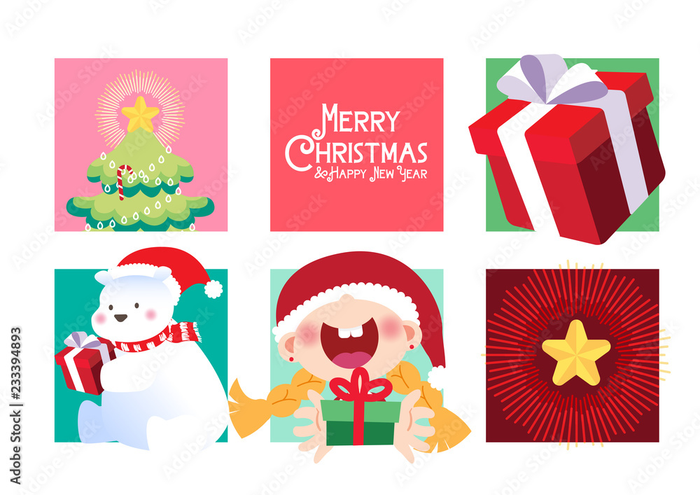 Fototapeta premium merry christmas polar bears gift illustration vector