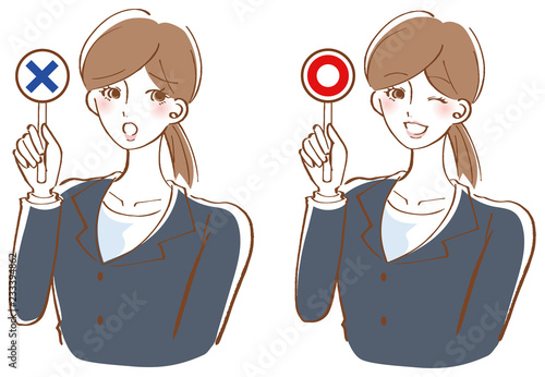 女性　マルバツ　セット　イラスト