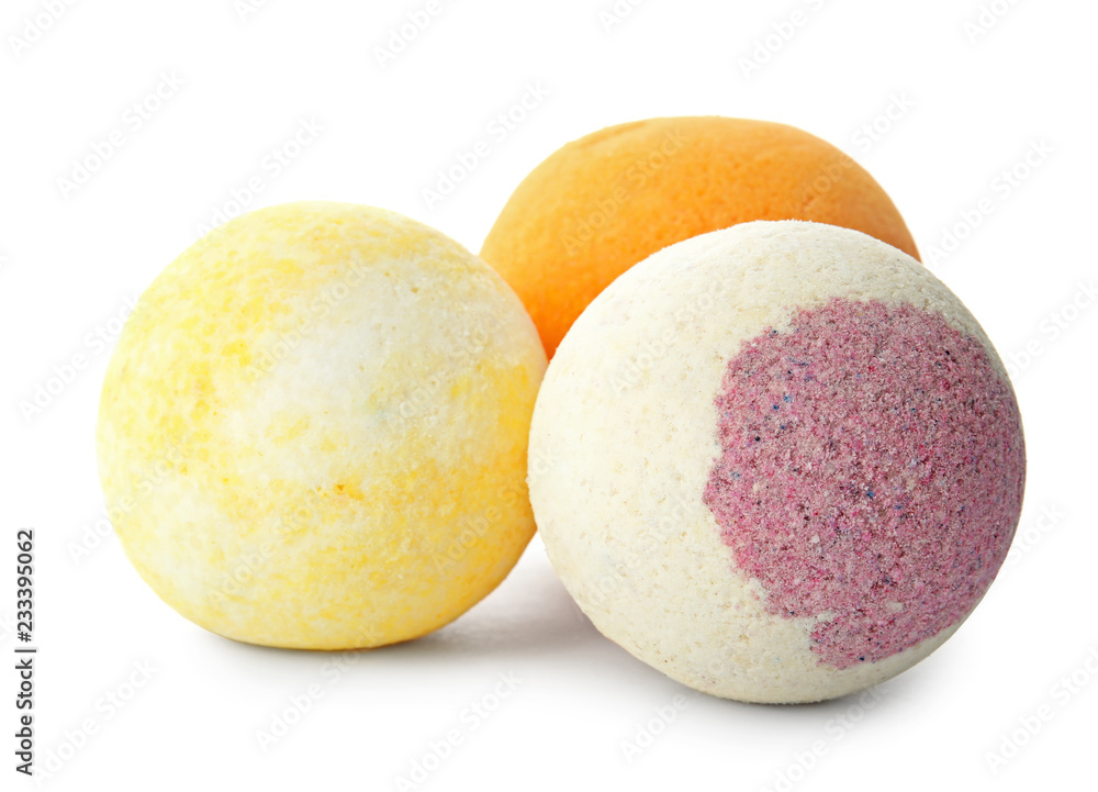 Bath bombs on white background. Spa products Bath bombs on white background. Spa products
