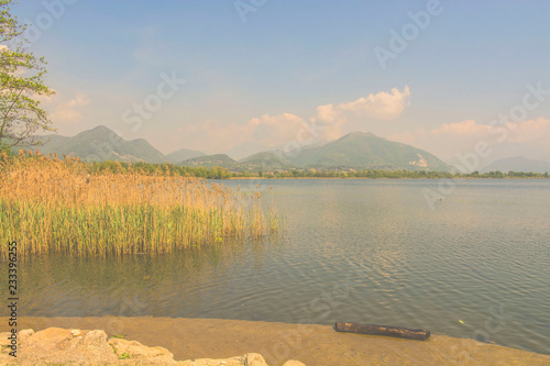 Pusiano lake , panorama , Italy photo