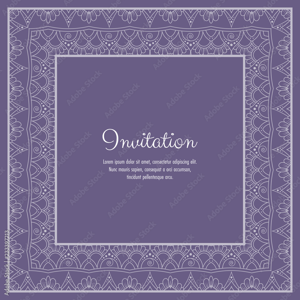 Abstract ornamental lace frame for greeting card or invitation