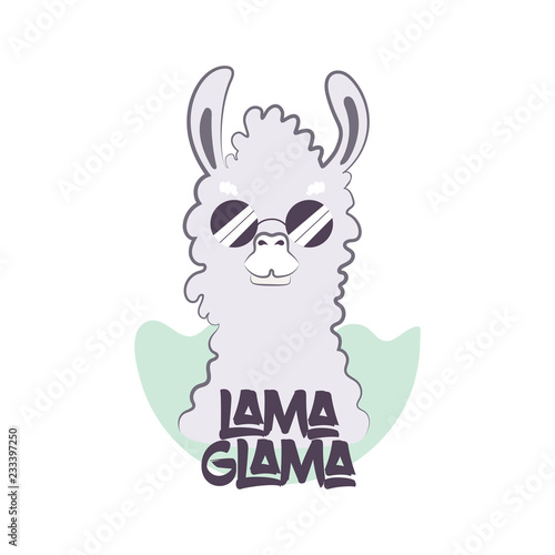Fluffy llama in round sunglasses vector. Self-sufficient lama glama for your design.