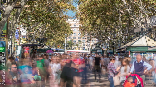 Canvas Print La Rambla street in Barcelona timelapse, Spain.