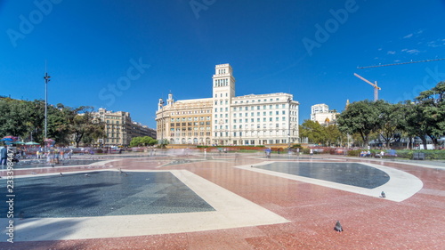 Photography People at Placa de Catalunya or Catalonia Square timelapse hyperlapse a large sq