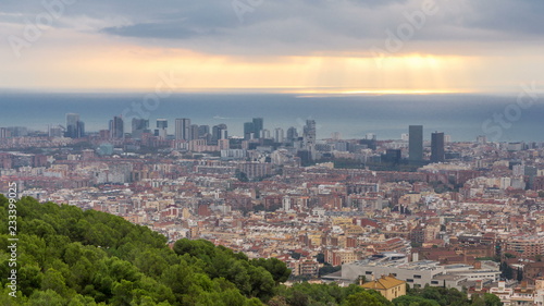 Panorama of Barcelona timelapse, Spain, viewed from the Bunkers of Carmel