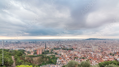 Panorama of Barcelona timelapse, Spain, viewed from the Bunkers of Carmel