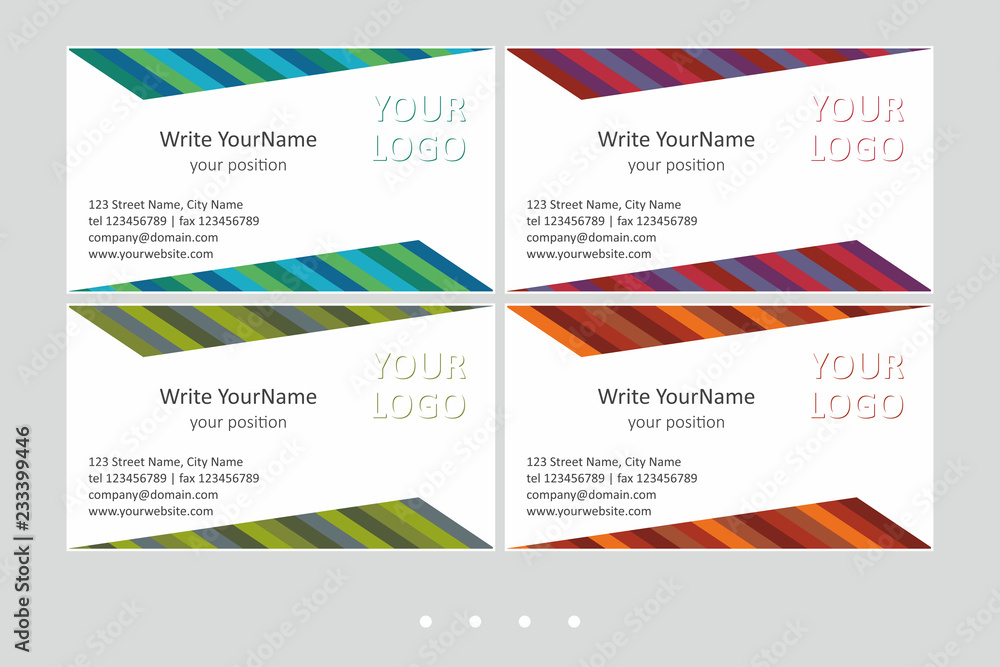 Minimalistic business card vector templates. Universal geometric design with multicolor accent - just place your text. In EPS - CMYK - Calibri Minimalistic business card vector templates. Universal geometric design with multicolor accent - just place your text. In EPS - CMYK - Calibri