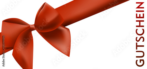 gift card template with red ribbon and word Gutschein (German for voucher) vector illustration 