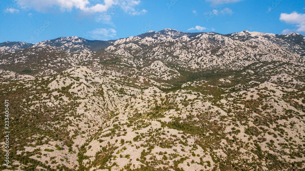 Aerial view of stone mountains in Croatia