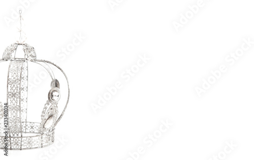 Royal Crown with Jewels and Made of White Gold or Silver on a White Background