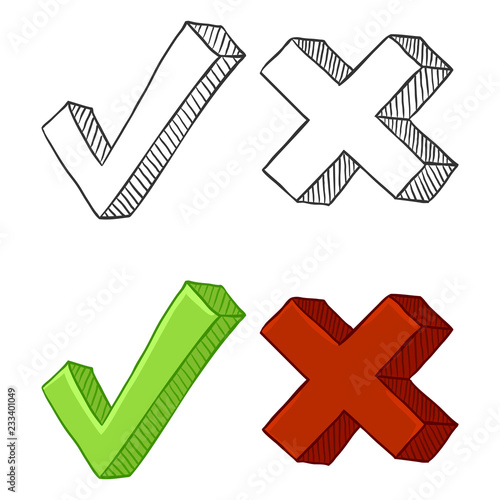 Vector Set of Cartoon and Sketch Yes and No Signs.