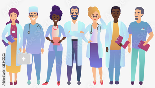 Medical team doctors in trendy fradient color style isolated.