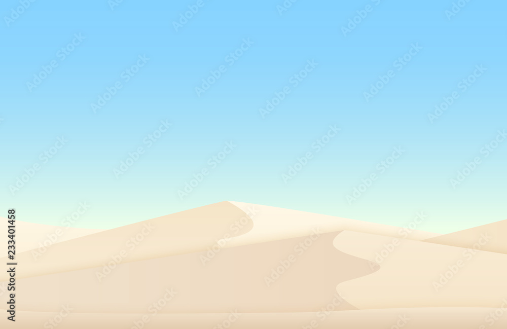 Desert white sand dunes egyptian vector landscape background.