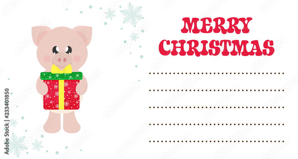 cartoon cute pig with christmas gift on the christmas card cartoon cute pig with christmas gift on the christmas card