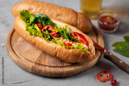 Jalapeno hotdog on wooden background